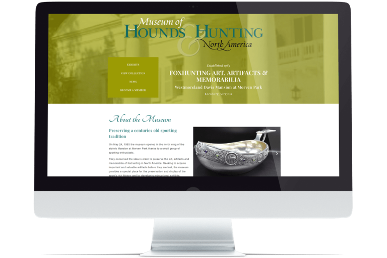 Computer with Museum of Hounds & Hunting North America website.