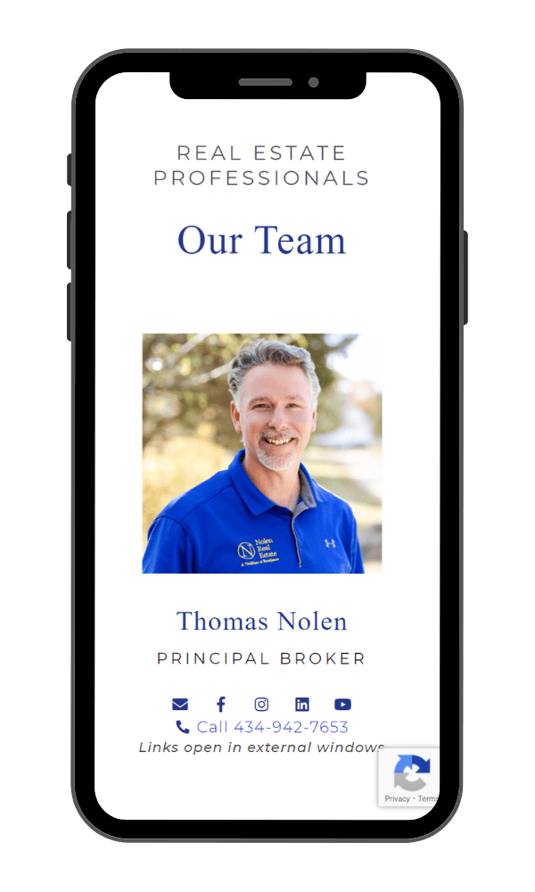 iPhone screen displaying custom responsive website design.
