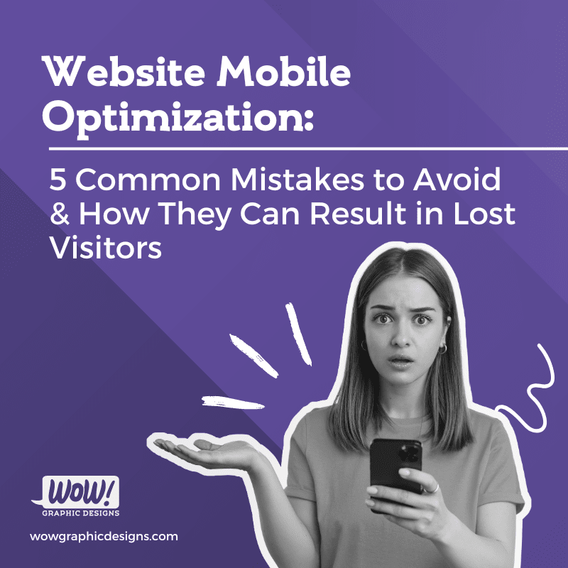 cover graphic for the blog post titled Common Mistakes to Avoid & How They Can Result in Lost Visitors. Under the title is a lightbulb, and a woman holding a cell phone in one hand, and holding the other palm up.